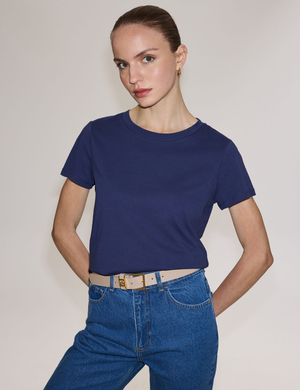 Lacivert Regular Fit Pamuklu Bisiklet Yaka Basic Ti__rt