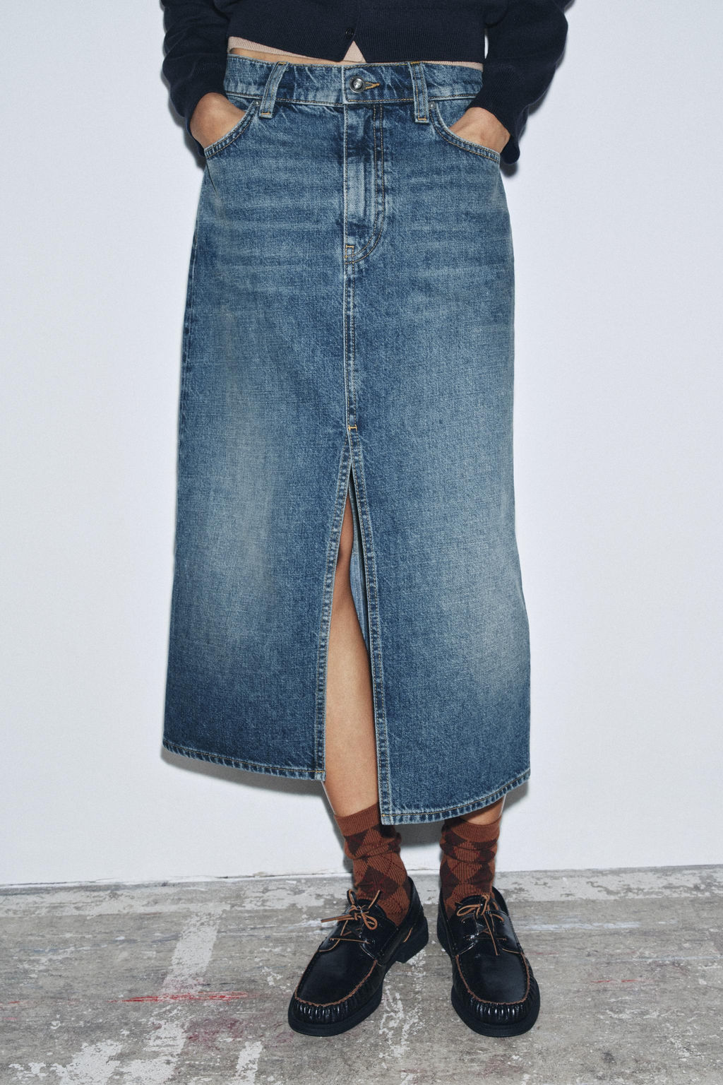 ZW COLLECTION DENIM SKIRT WITH SLIT - Zara фото 5