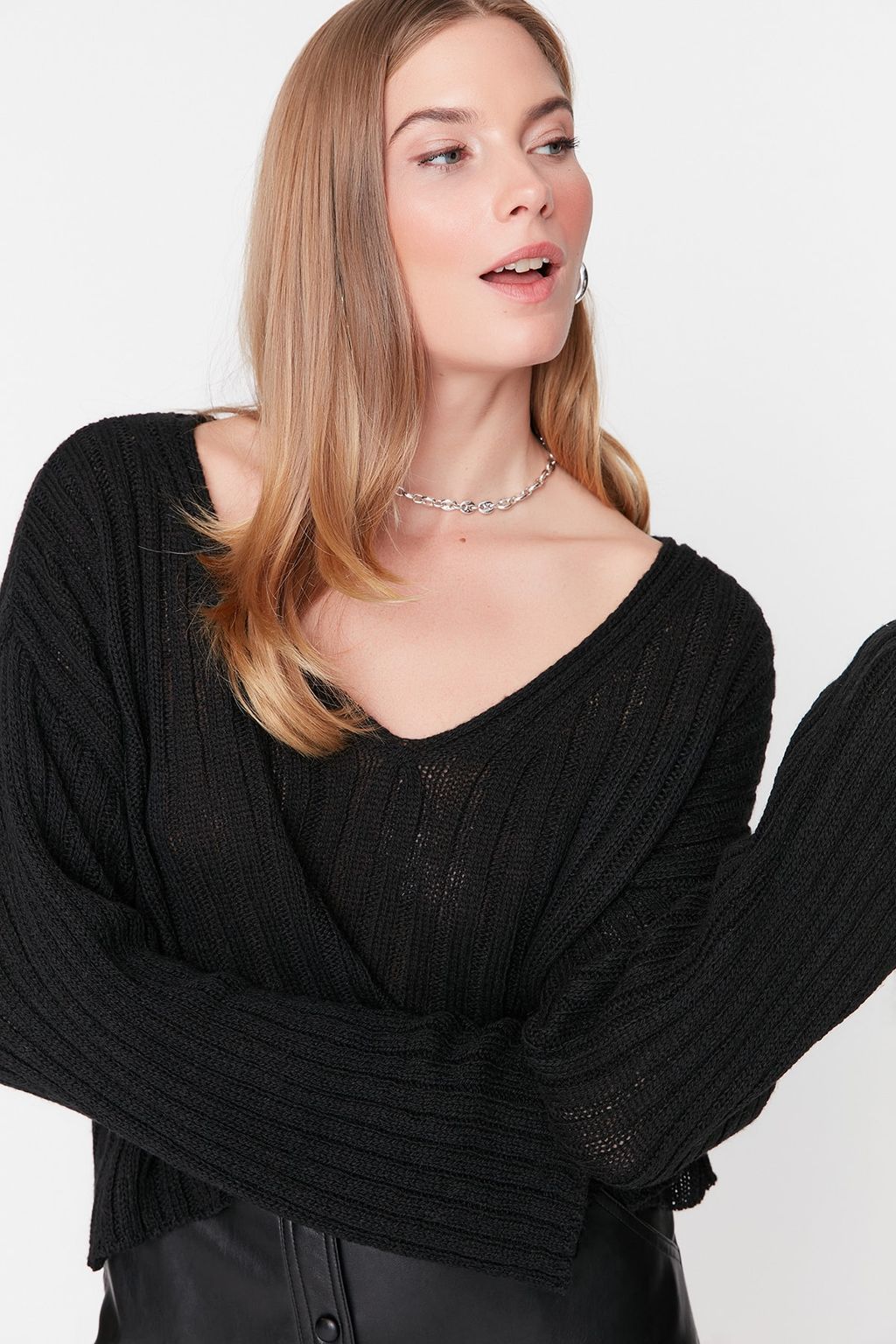 Tas Merserize Gorunumlu Yunlu Genis Kal?p Basic Triko Kazak TWOAW23KZ01844 - Trendyolmilla фото 15