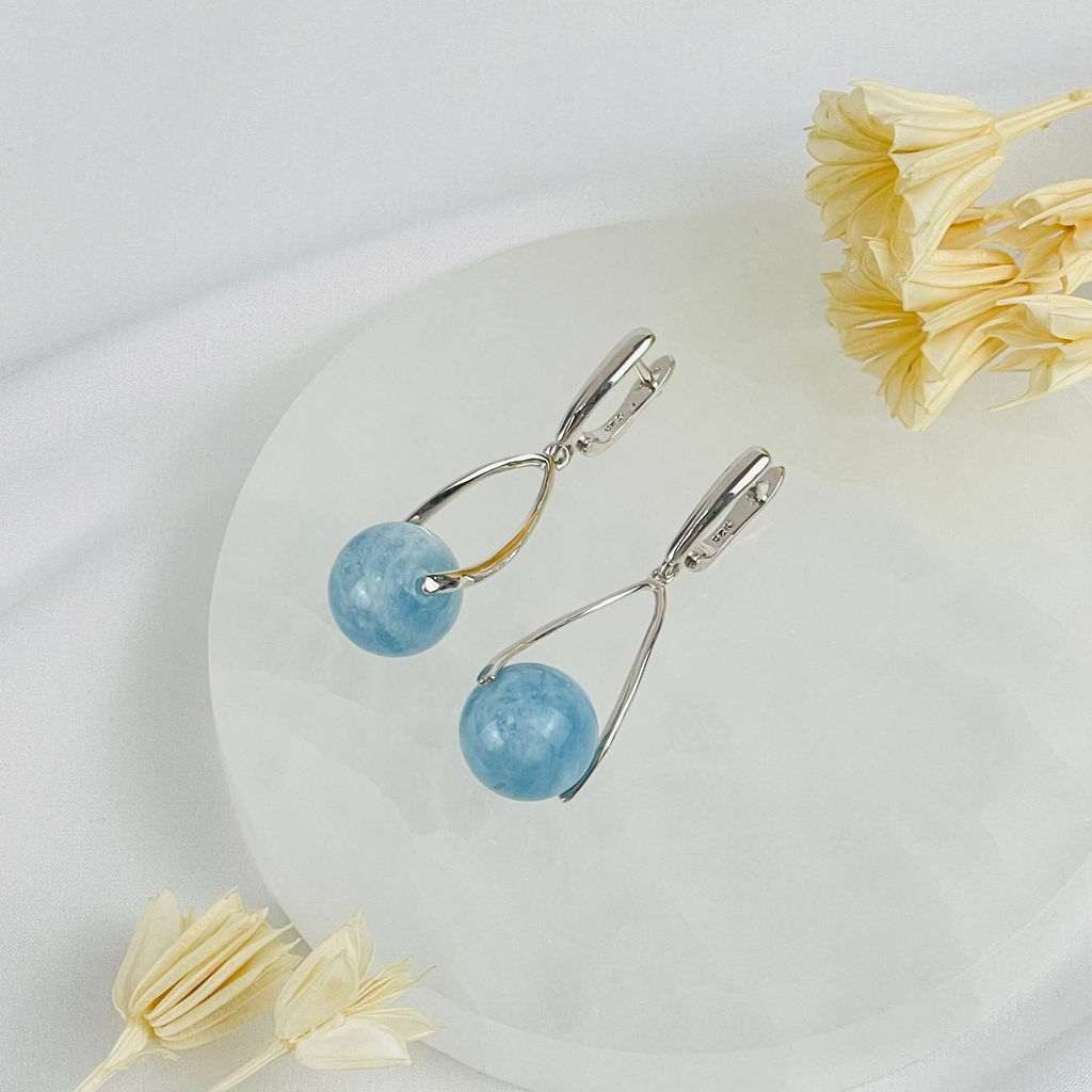 Серьги длинные из Аквамарина