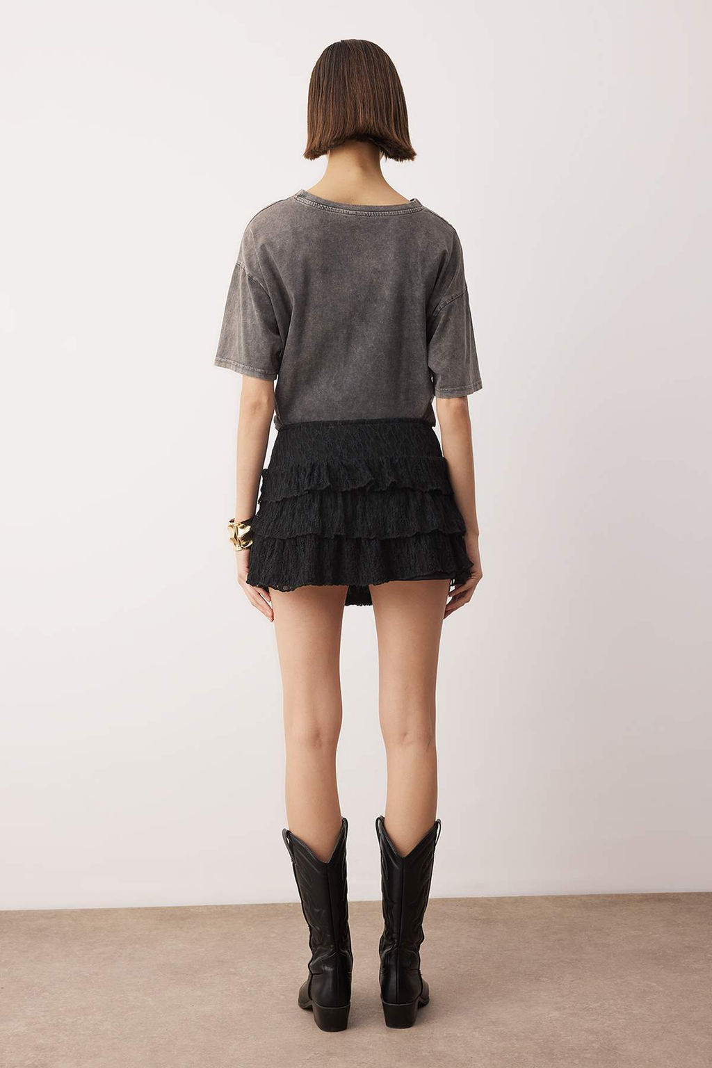 Siyah Duz Ekstra K?sa / Super Mini Orme Dantel Party Etek TPRAW26ET00015