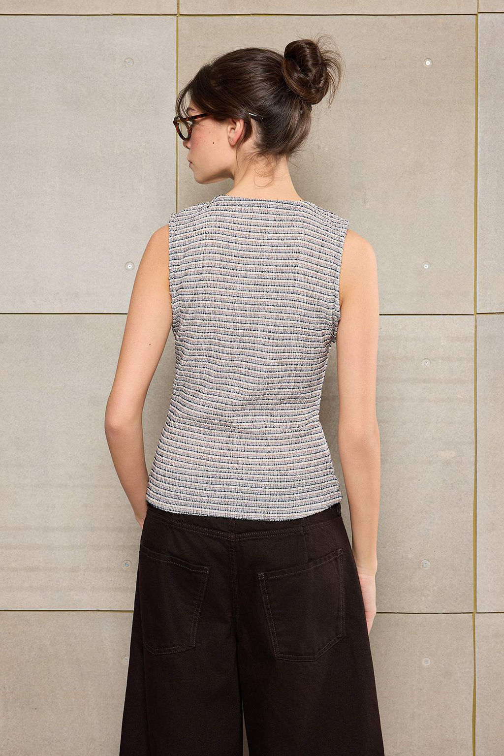 Cok Renkli Cizgili Fitted/Vucuda Oturan Dugmeli Kolsuz Dokulu Orme Bluz TWOSS26BZ00260 - Trendyolmilla фото 6