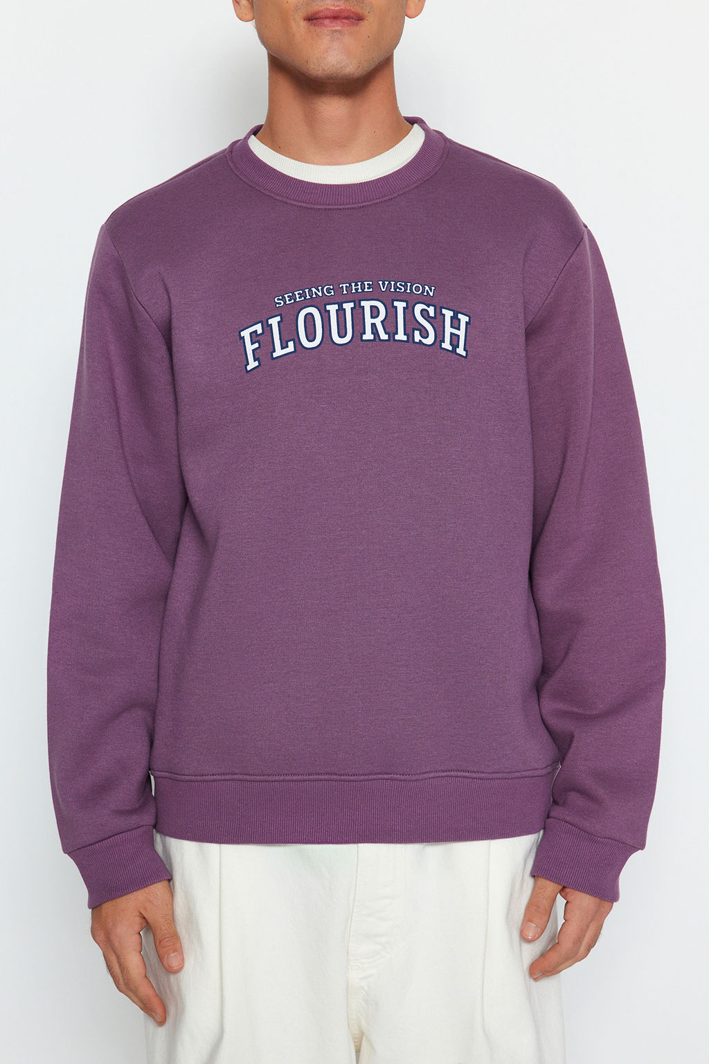 TRENDYOL MAN Lila Regular/Normal Kesim Yaz? Bask?l? Ici Polar/S?cak Tutan Sweatshirt TMNAW24SW00188 - Trendyolmilla фото 3
