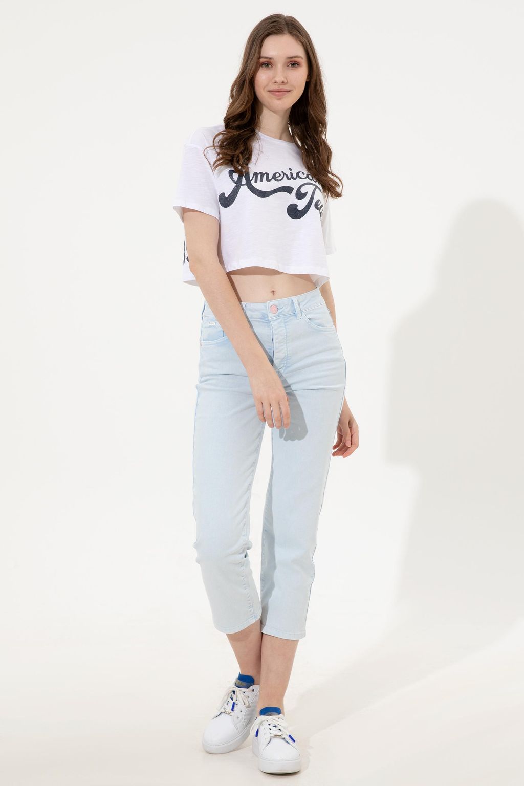 U. S. Polo Assn Женская белая укороченная футболка с круглым вырезом - U.s. polo assn фото 4