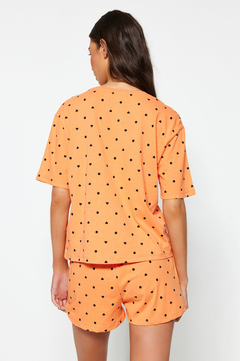 Trendyolmilla Beyaz %100 Pamuklu Puantiyeli ve Kalpli Sortlu Orme Pijama Tak?m? THMSS21PT1485  фото 6