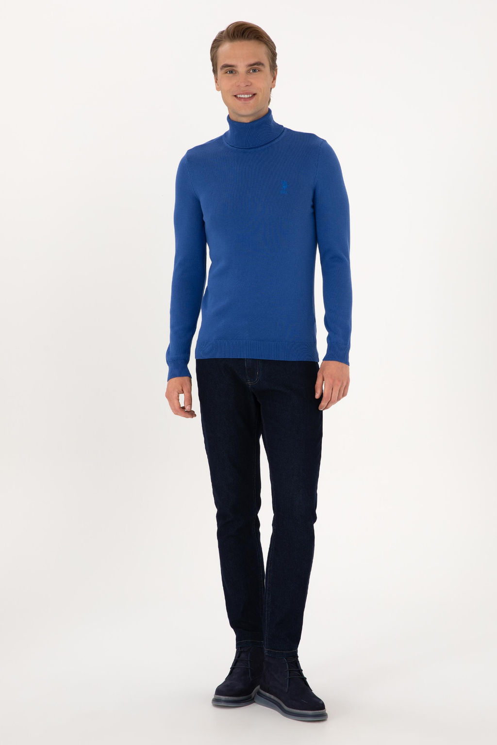 Erkek Slim Fit Bo_azl_ Yaka Saks Basic Kazak - U.s. polo assn фото 4