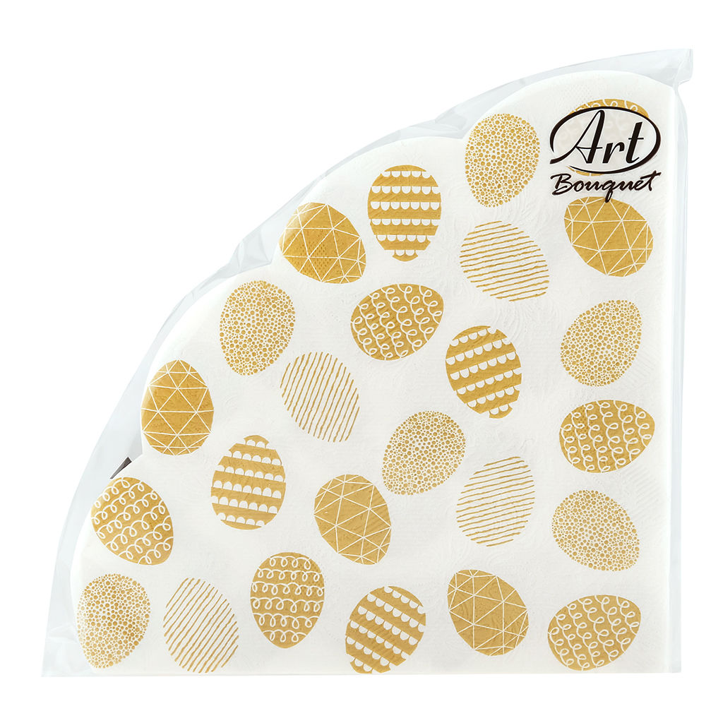 Салфетки бумажные Art Bouquet Rondo д32см, 3-х слойные, 12 штук в упаковке, 100% целлюлоза, Пасхальные яйца. Золото (Россия) - Домашняя мода фото 2