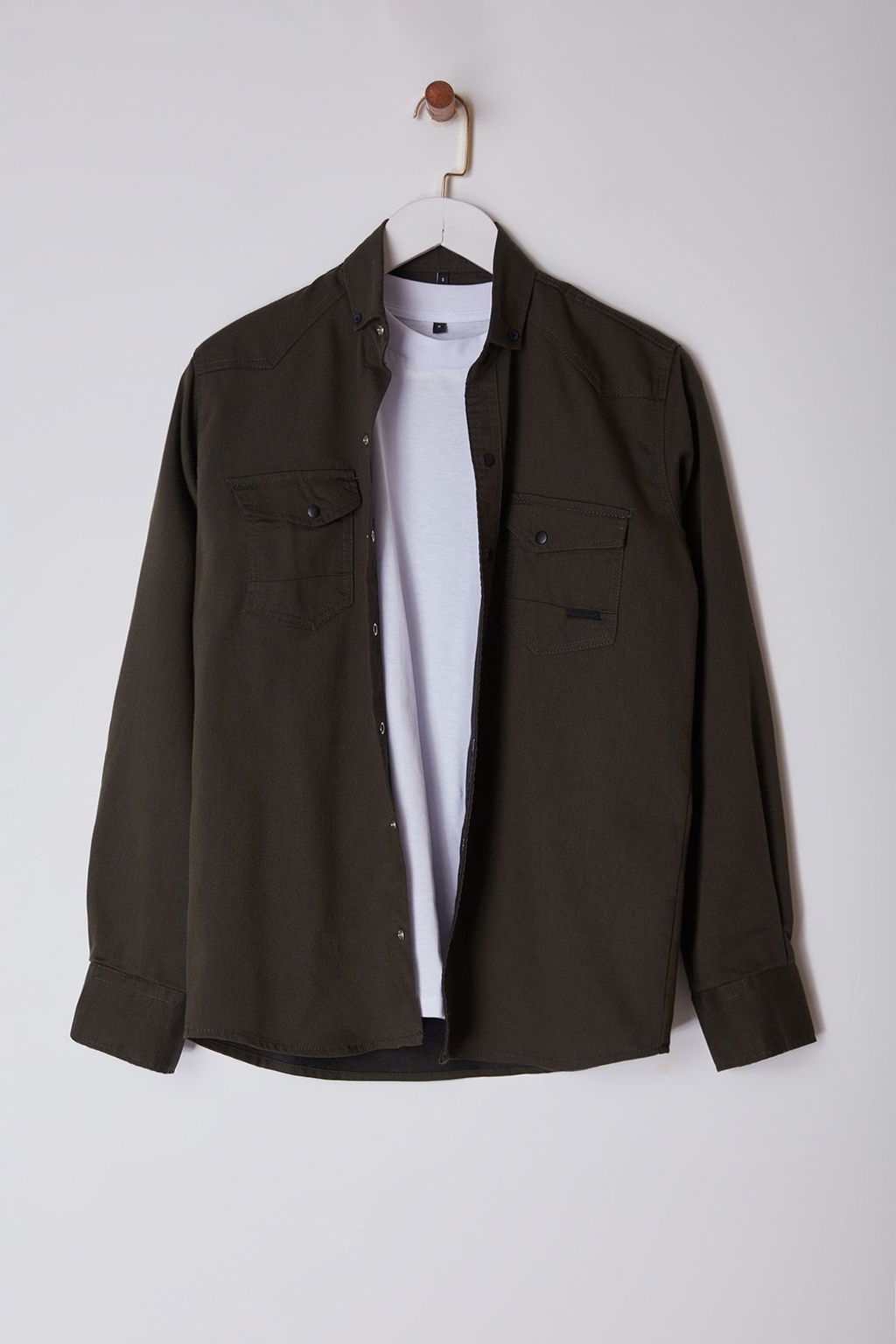 TRENDYOL MAN Koyu Haki Regular Cift Cepli Denim Kot Gomlek TMNSS24GO00081 - Trendyolmilla фото 7