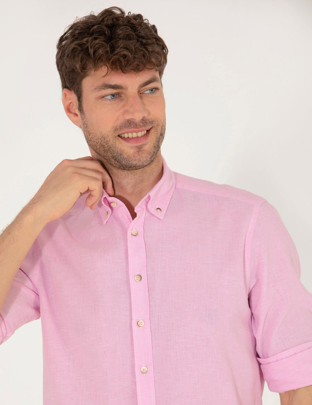 Pembe Keten Kar___ml_ Regular Fit Uzun Kollu G_mlek