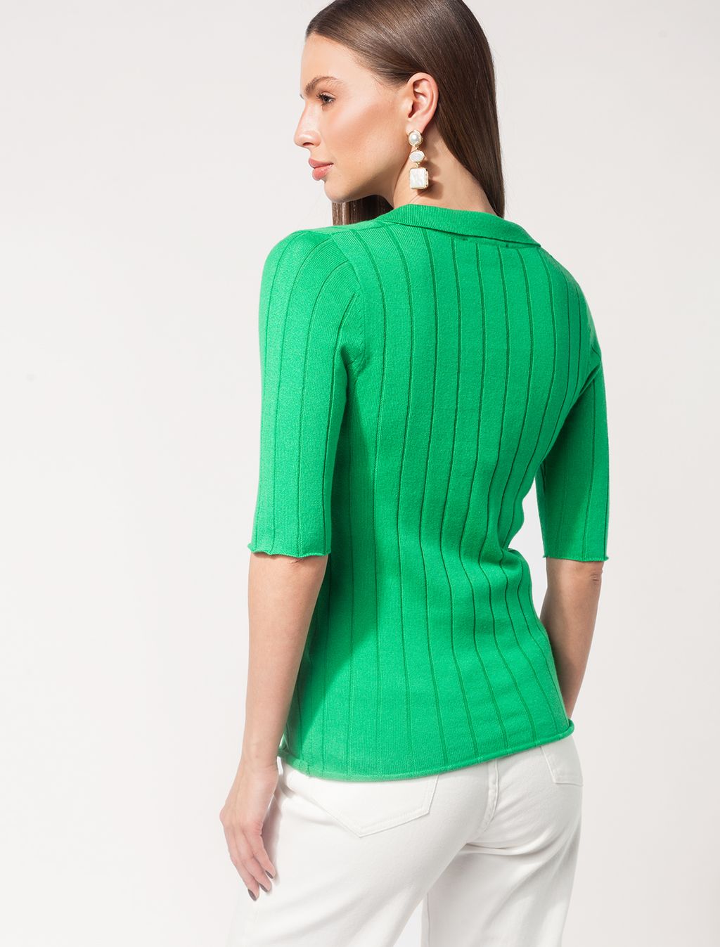 VILATTE / Поло тонкой вязки в широкий рубчик из хлопка с вискозой  фото 3