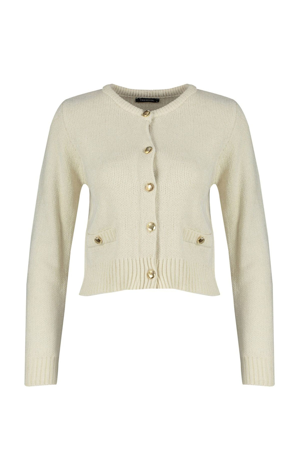 Ekru Crop Premium Iplik/Ozel Iplik Cep Detayl? Triko H?rka TWOAW24HI00051