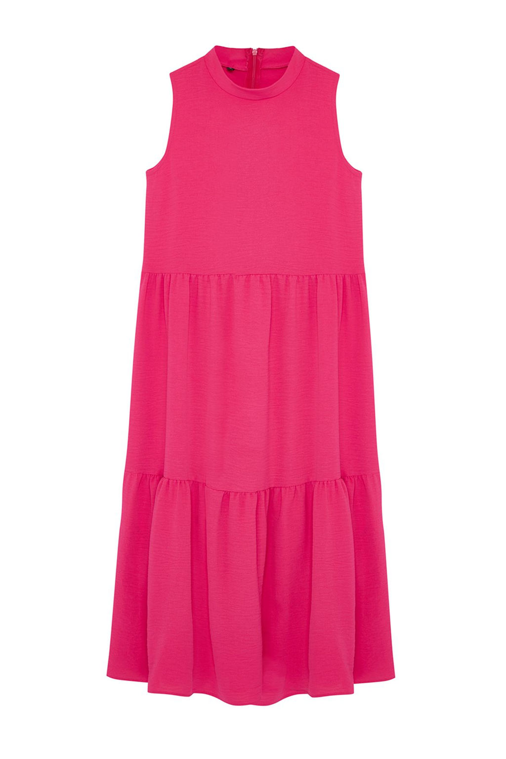 Fusya Bordo Duz Kesim Dik Yaka Midi Aerobin Dokuma Elbise TWOSS20EL1864