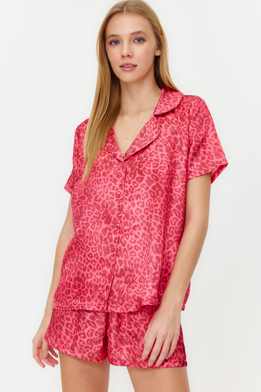 Trendyolmilla Pembe Cok Renkli Leopar Desenli Saten Sortlu Dokuma Pijama Tak?m? THMSS20PT0158 фото 10