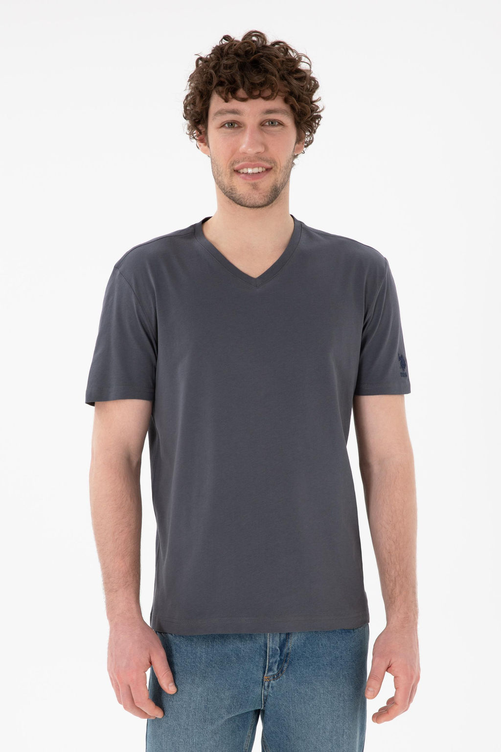 Erkek Regular Fit V Yaka Antrasit Basic Ti__rt Sepette S_rpriz _ndirim - U.s. polo assn фото 2