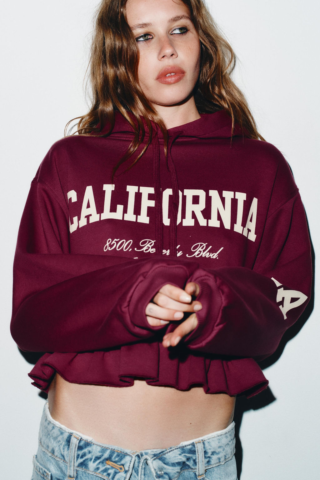 VARSITY SWEATSHIRT WITH RUFFLE TRIM - Zara фото 3