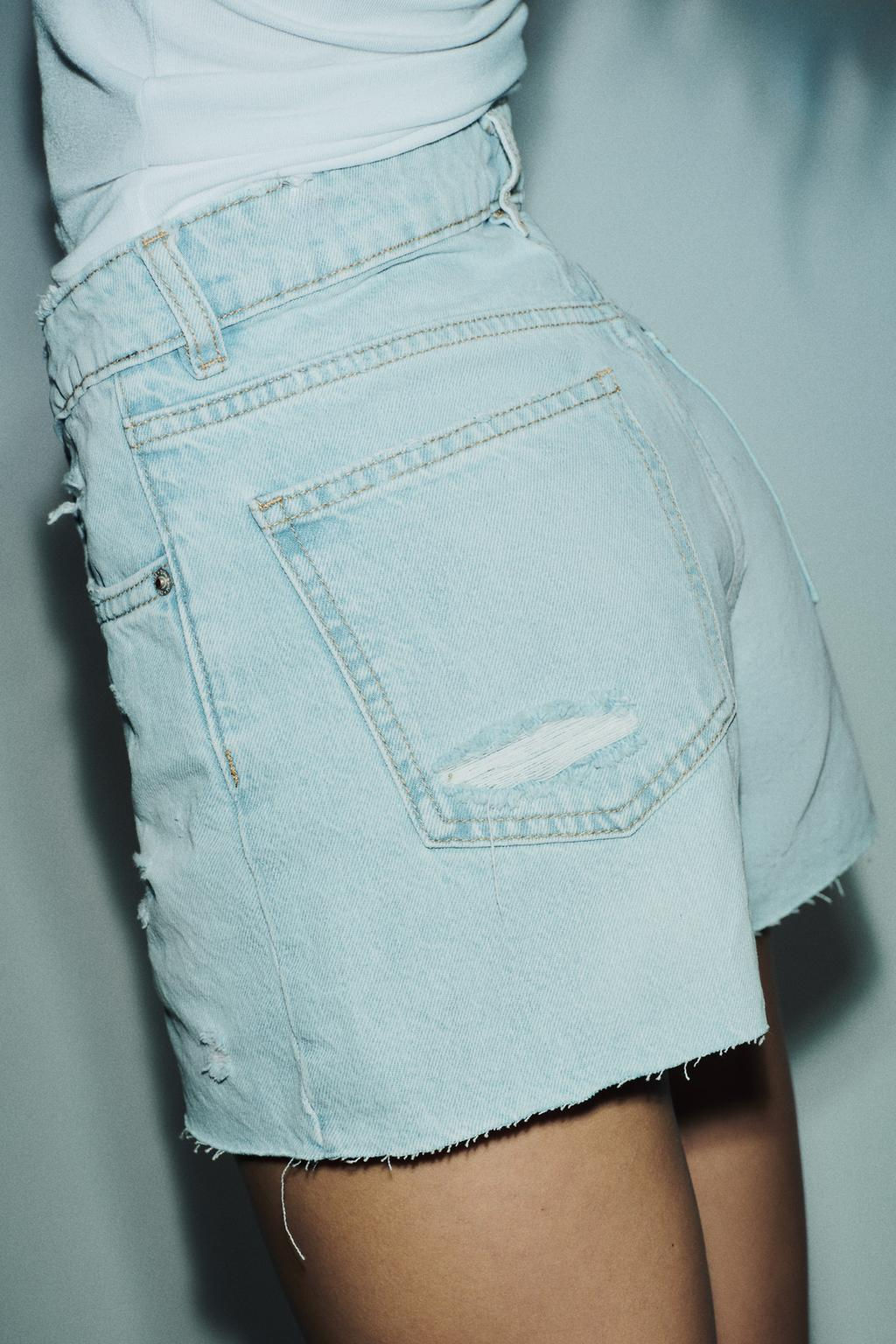HIGH-WAIST CROSSOVER WAIST MOM FIT TRF DENIM BERMUDA SHORTS - Zara фото 4