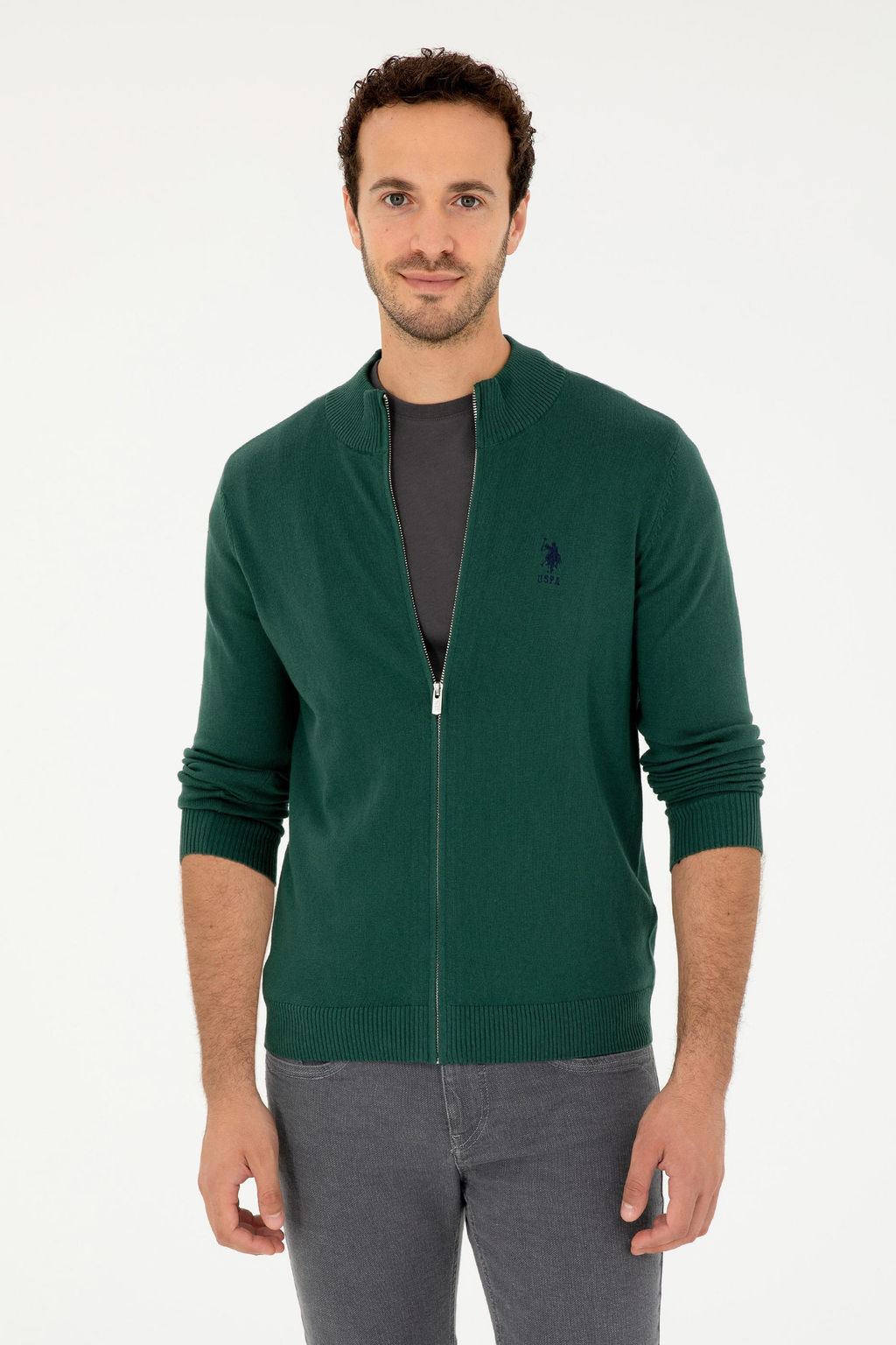 Мужской темно-зеленый базовый трикотажный кардиган