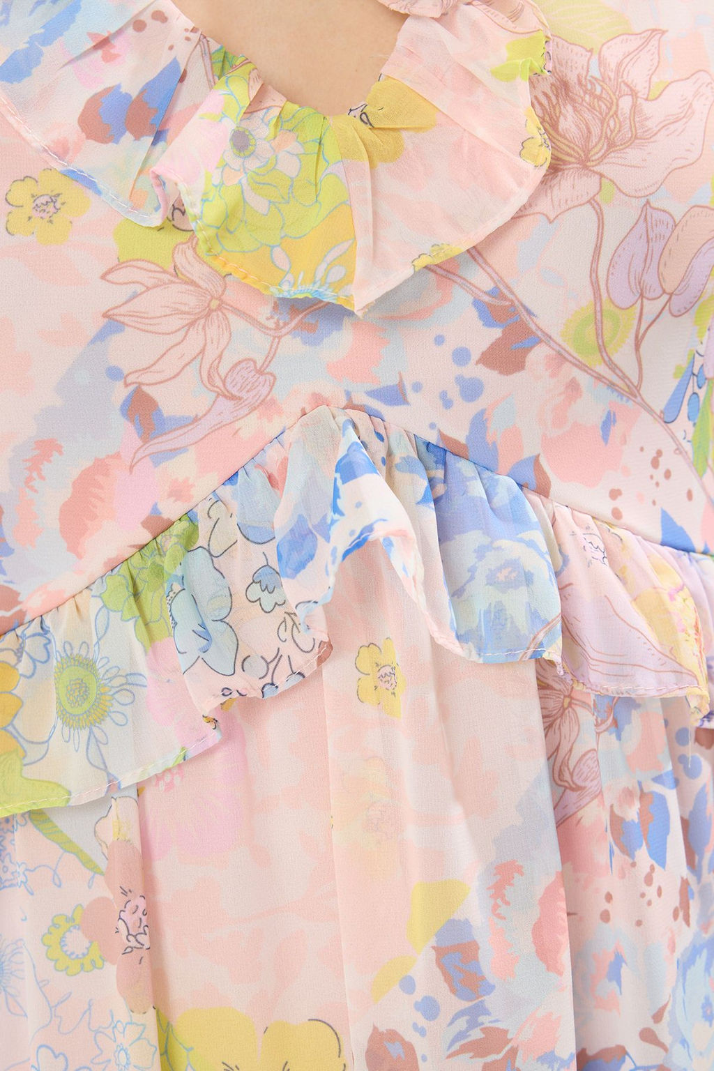 Lacivert Cicekli Etegi Belden Ac?lan F?rf?rl? Astarl? Sifon Midi Ucus Ucus Elbise TWOSS25EL00621 - Trendyolmilla фото 8