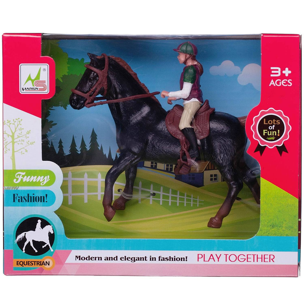 Лошадка с наездником, цвет черный - Junfa toys фото 4