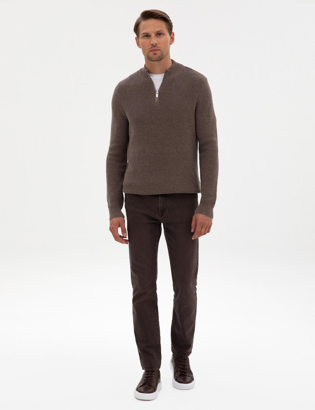 Vizon Melanj Slim Fit Dik Yaka Fermuarl_ Triko Kazak - Pierre cardin фото 4