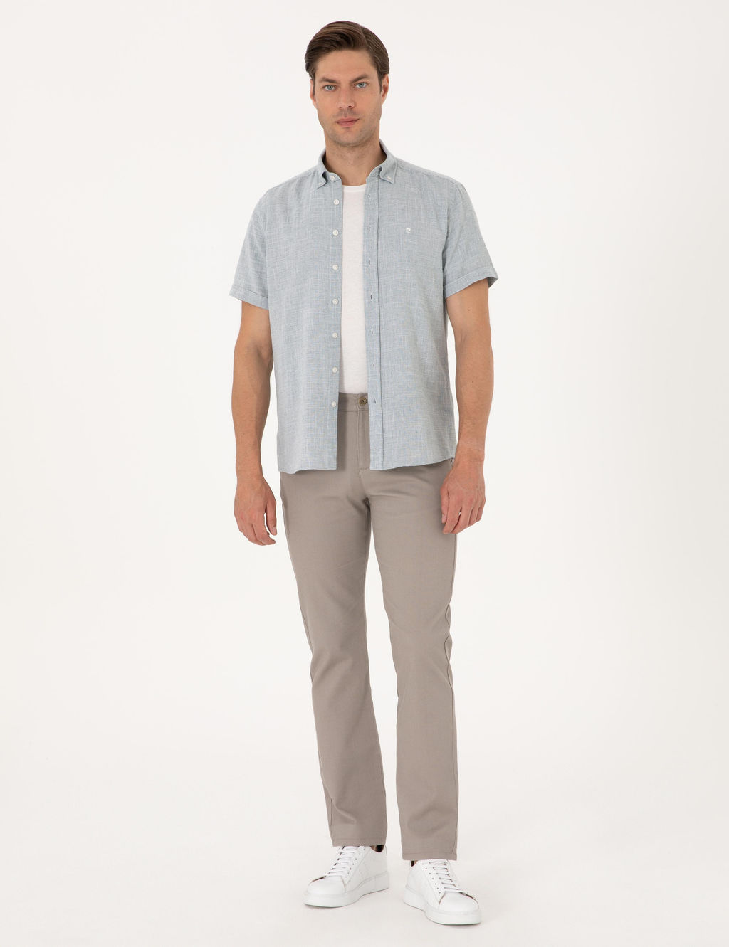 Ta_ Regular Fit Beli Lastikli Kanvas Pantolon