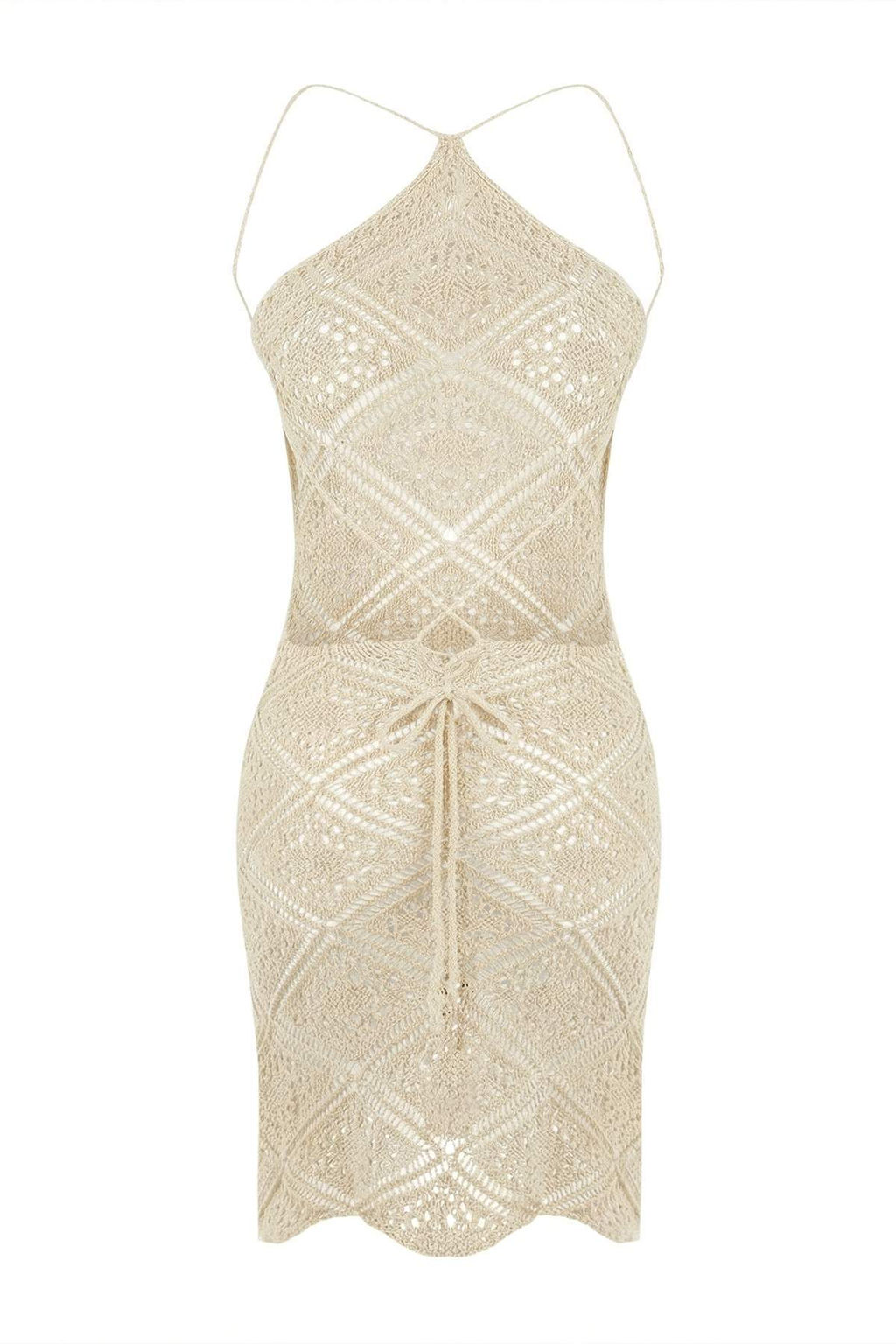 Ekru Orme Mini Halter Yaka Plaj Elbisesi TBESS26EL00046