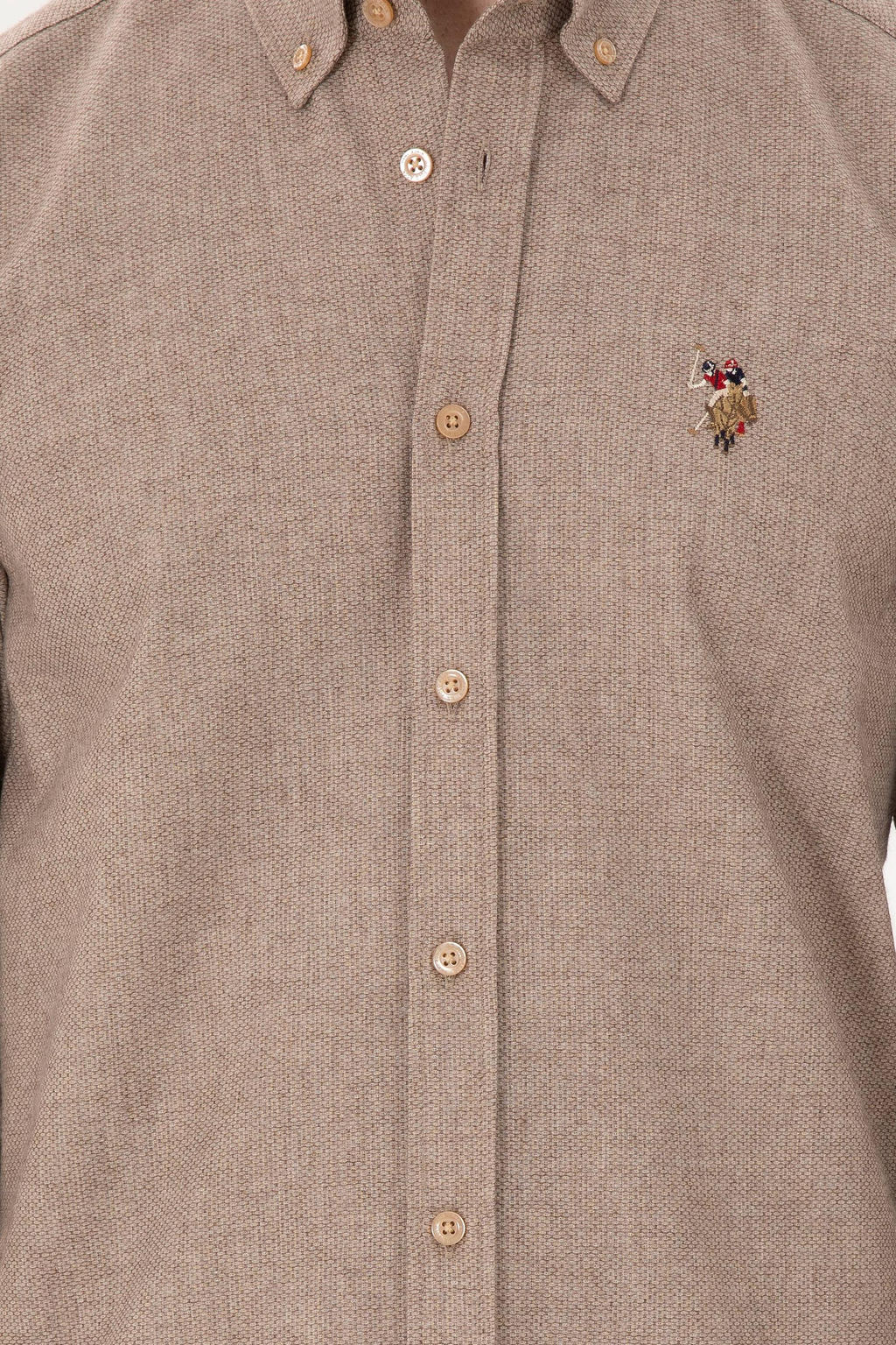 Мужская рубашка светло-коричневого цвета с длинным рукавом - U.s. polo assn фото 6