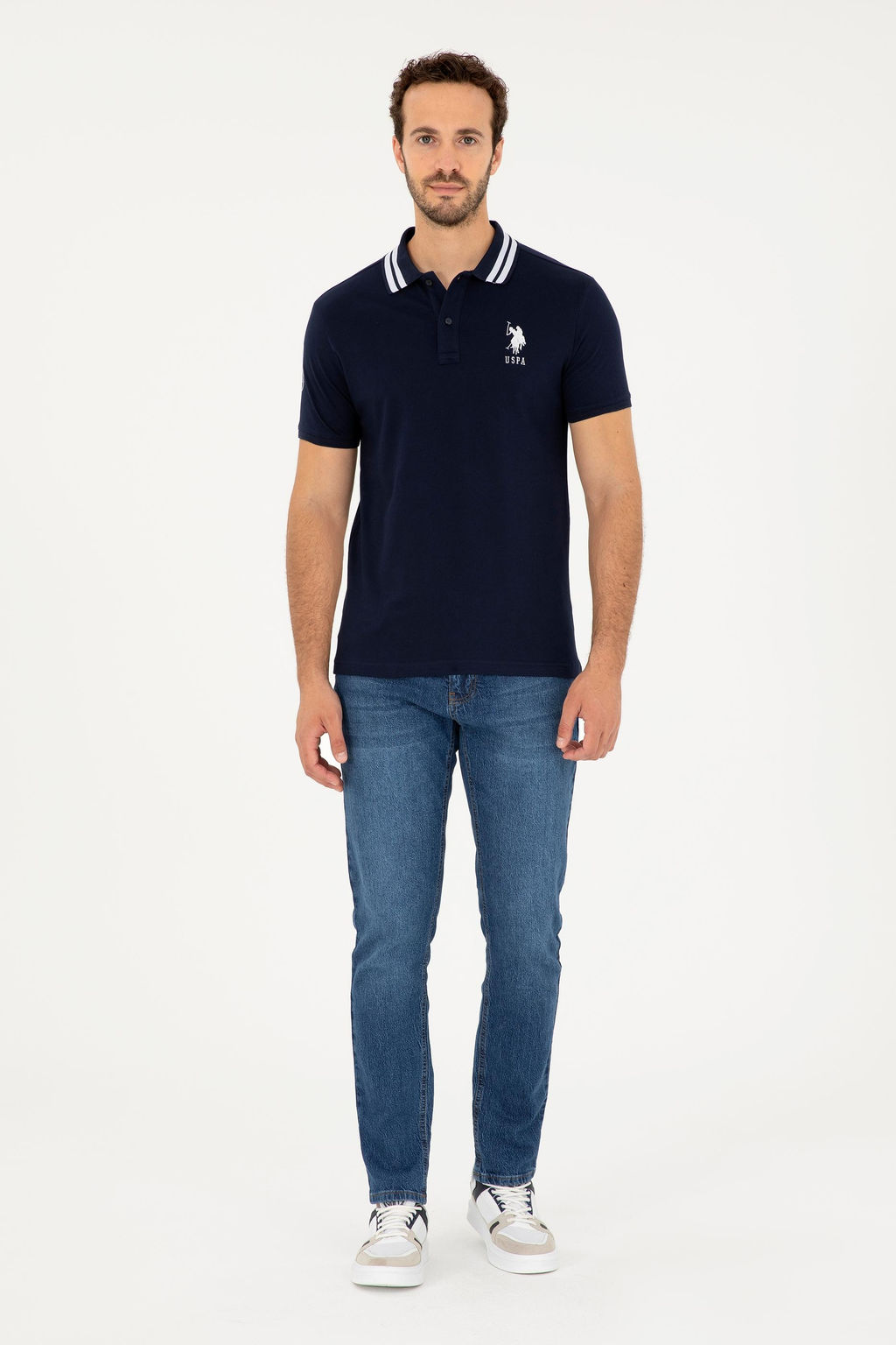 Футболка U.S. Polo Assn G081GL011 мужская темно-синяя хлопок с эластаном  фото 4