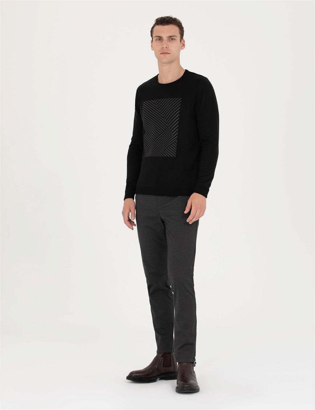 Siyah Slim Fit Bisiklet Yaka Triko Kazak - Pierre cardin фото 4