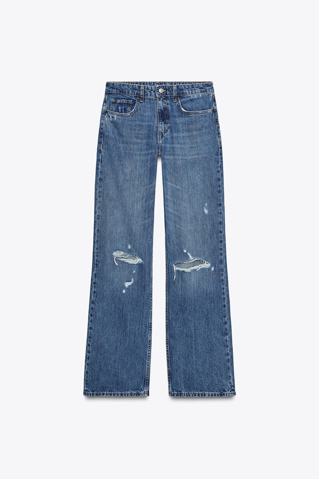 TRF RIPPED WIDE-LEG MID-WAIST JEANS - Zara фото 5