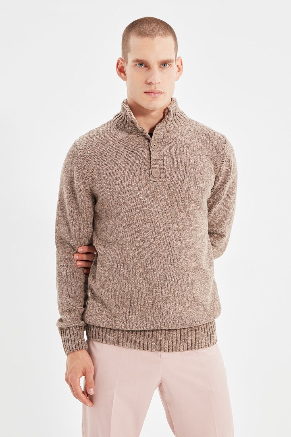 TRENDYOL MAN Vizon Casual Slim Fit Yunlu Yar?m Bal?kc? Dugmeli Triko Kazak TMNAW21KZ0394 - Trendyolmilla фото 9