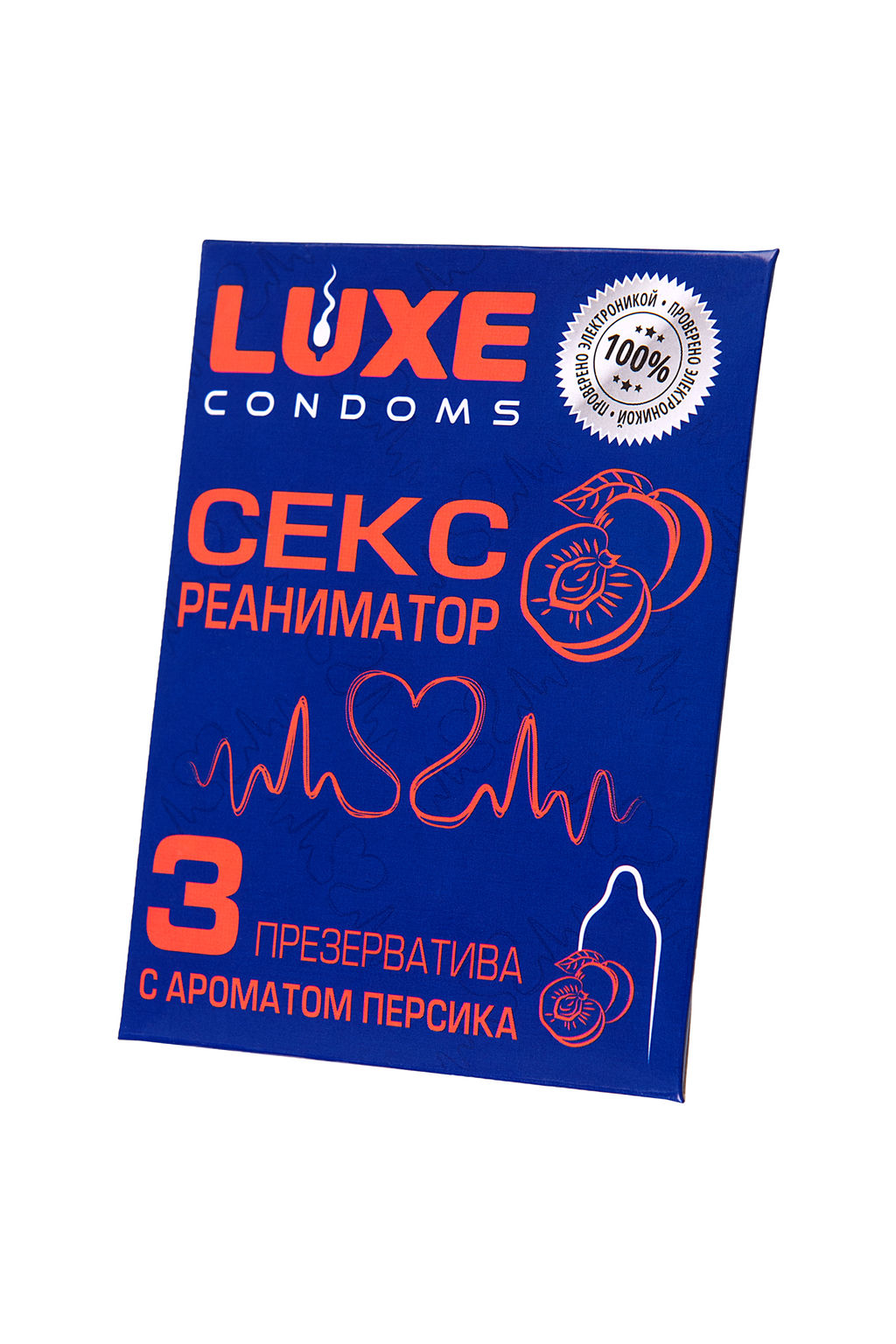 Презервативы Luxe, конверт Сексреаниматор, латекс, персик, 18 см, 5,2 см, 3 шт.