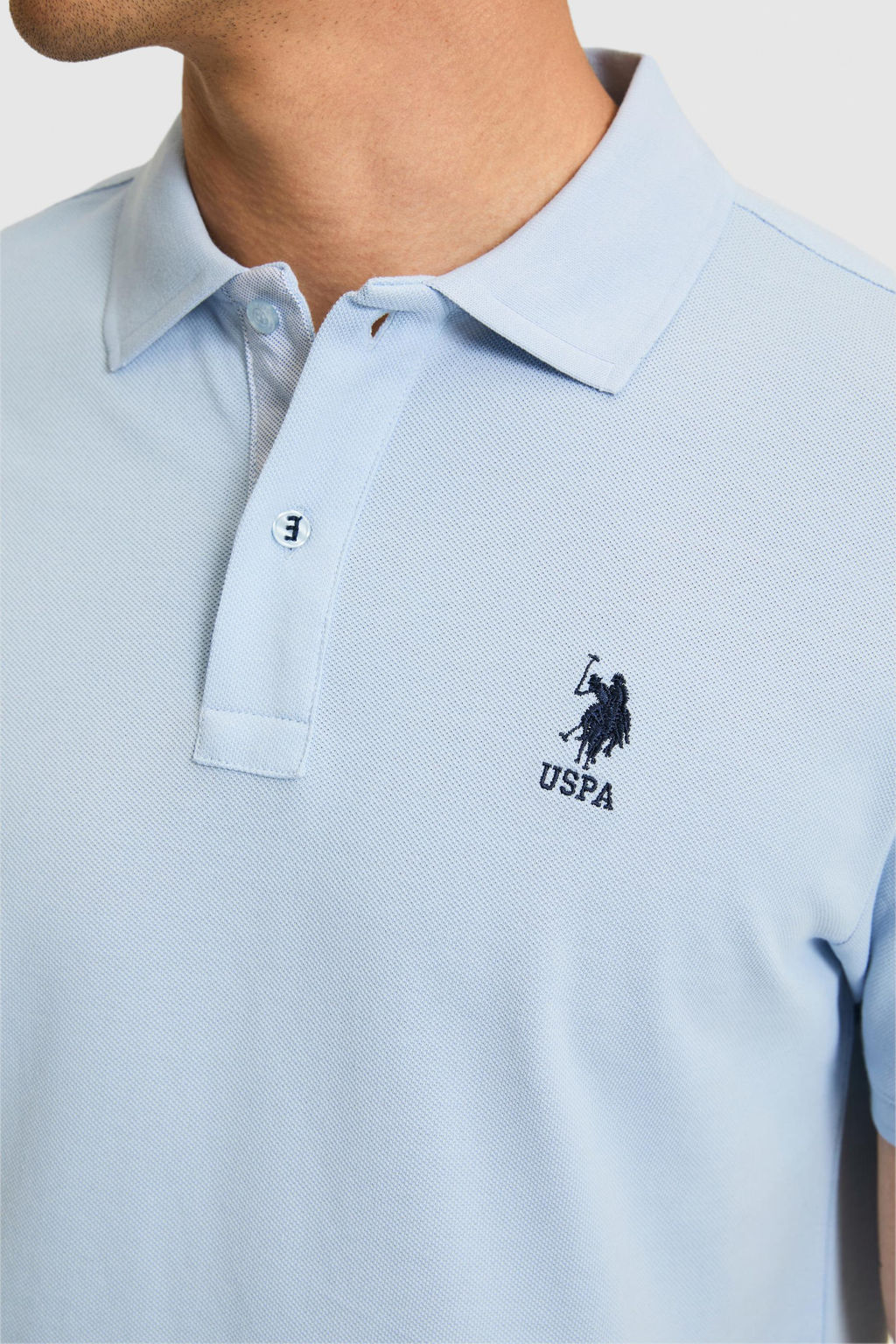 Erkek Regular Fit A__k Mavi Polo Yaka Basic Ti__rt