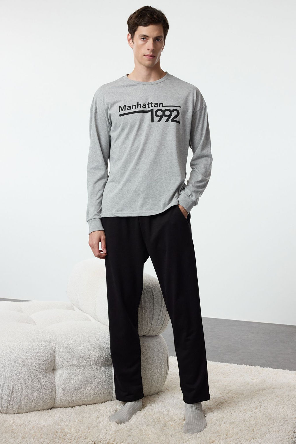 TRENDYOL MAN Erkek Yesil Regular Fit Bask?l? Orme %100 Pamuk Pijama Tak?m? TMNAW25PT00008 - Trendyolmilla фото 2