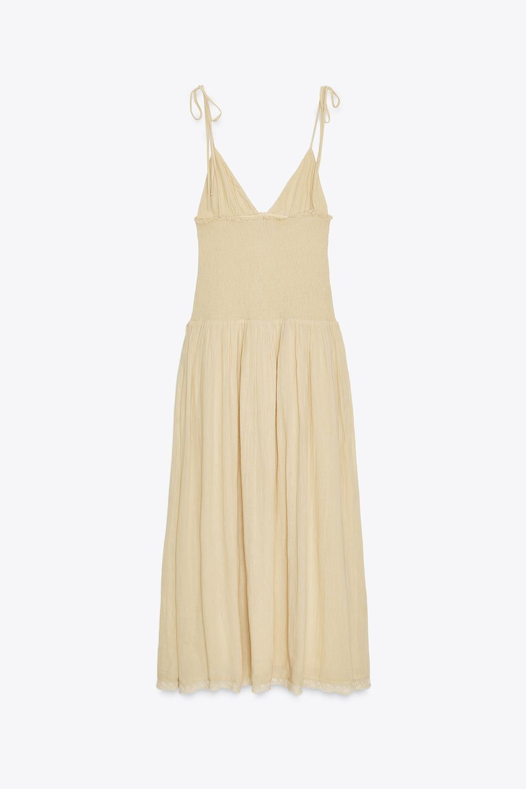 CONTRAST SMOCKED MIDI DRESS - Zara фото 7