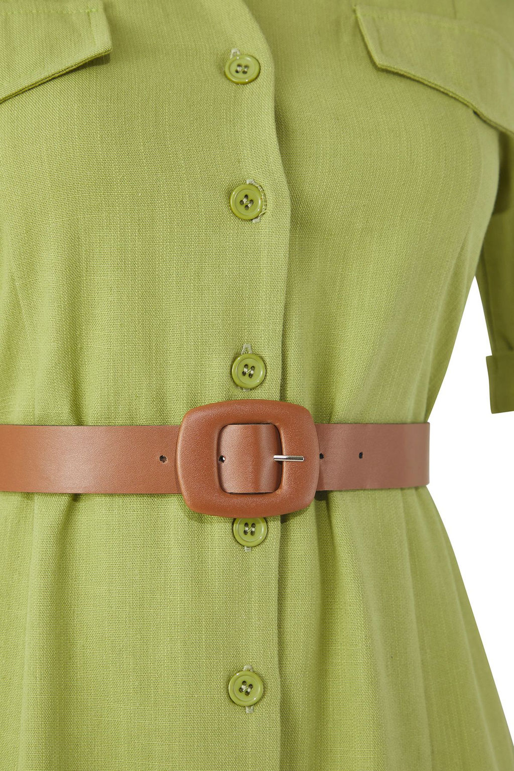 Trendyolmilla Haki Kemerli Keten Kar?s?ml? Cep Detayl? Midi Dokuma Gomlek Elbise TWOSS25EL00704  фото 6