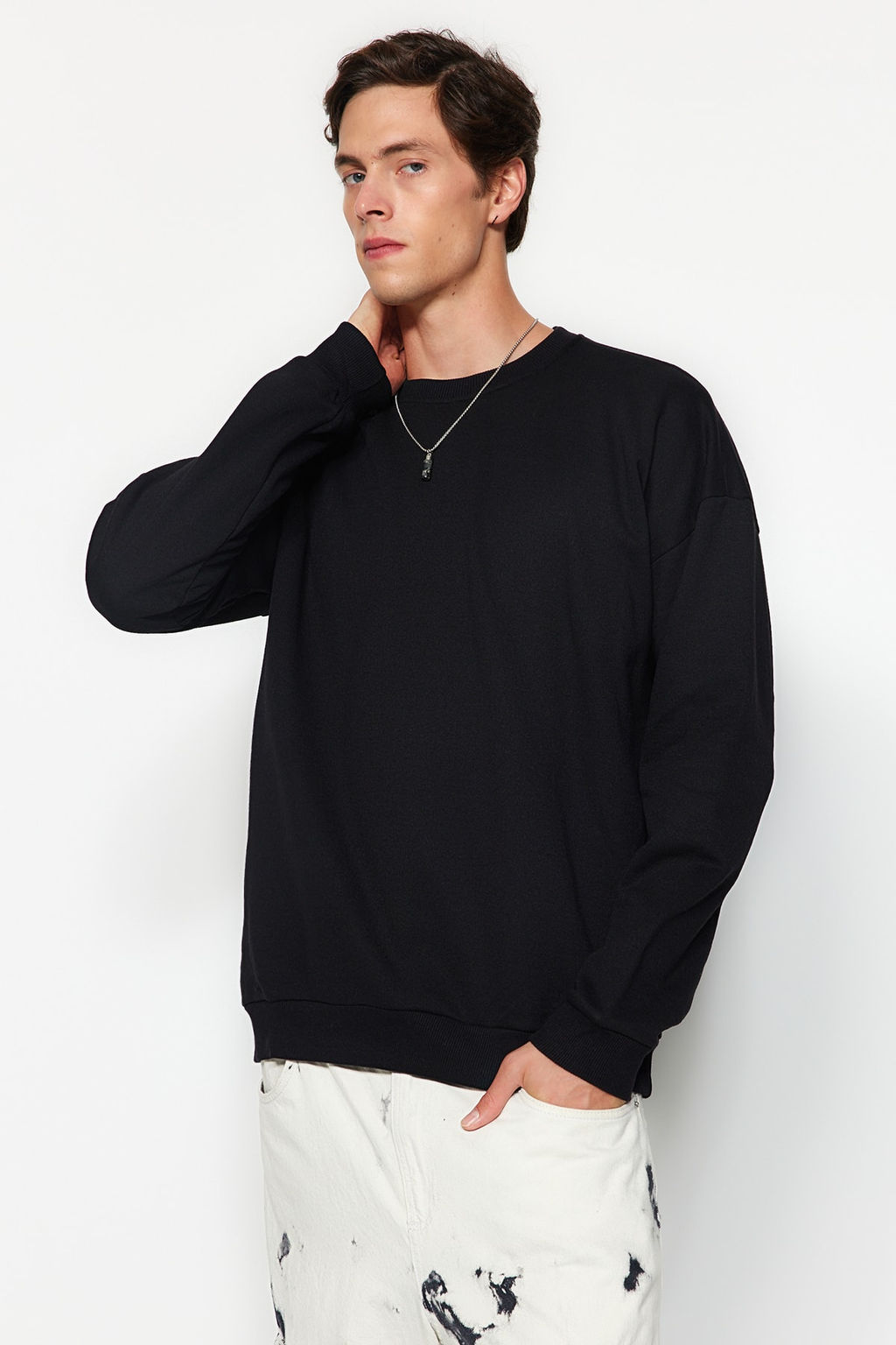 TRENDYOL MAN Lacivert Oversize/Genis Kesim S?rt Bask?l? Ici Polar/S?cak Tutan Pamuk Sweatshirt TMNAW22SW0796 - Trendyolmilla фото 16