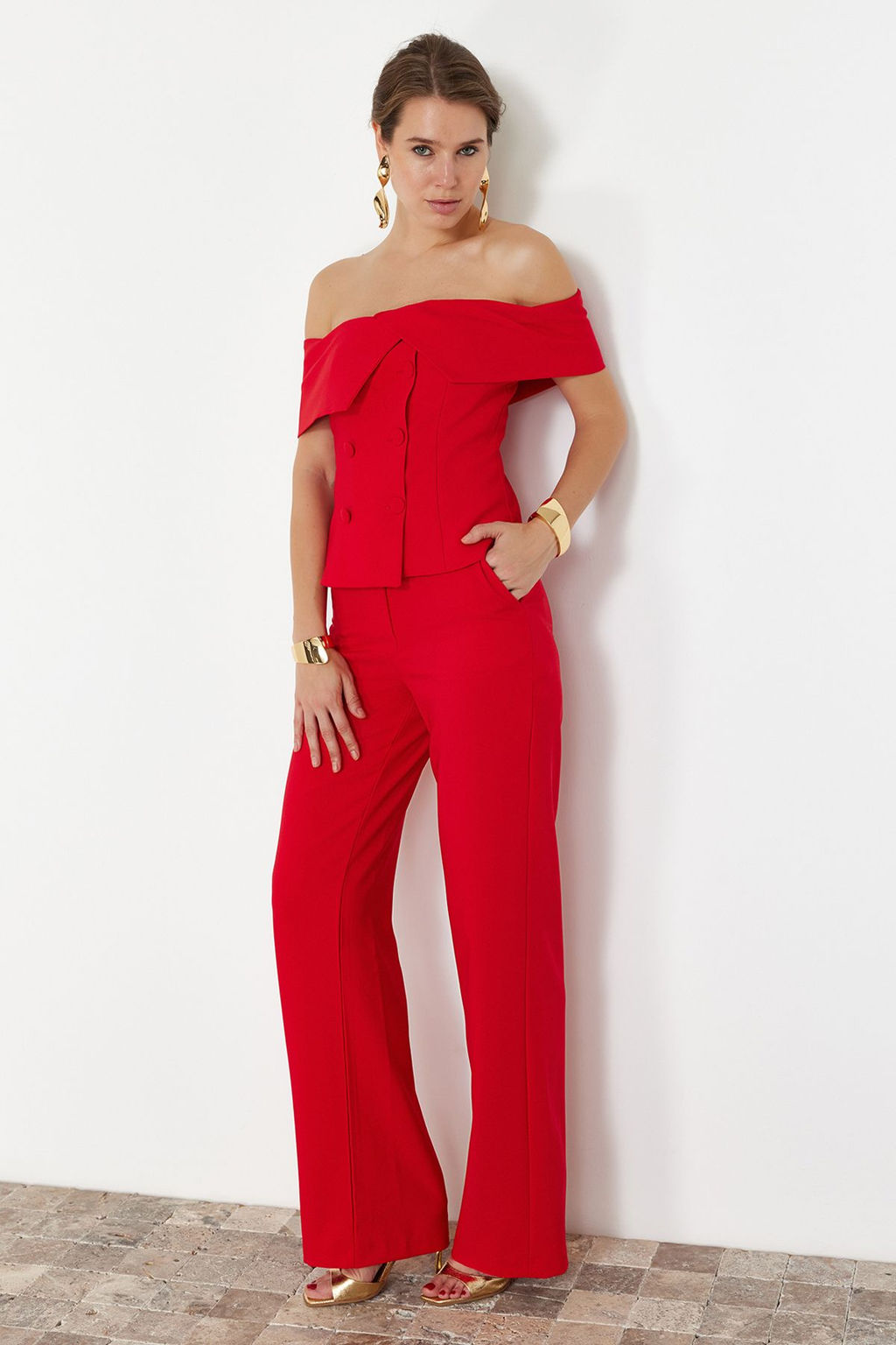 K?rm?z? Dokuma S?k Alt-Ust Tak?m TPRSS24AU00000 - Trendyolmilla фото 3