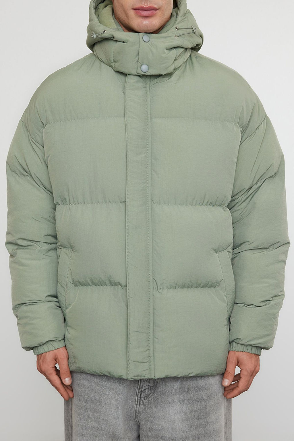 TRENDYOL MAN Erkek Ac?k Mavi Oversize Fit Kapusonlu Taslan K?sl?k Sisme Mont TMNAW25MO00005 - Trendyolmilla фото 4