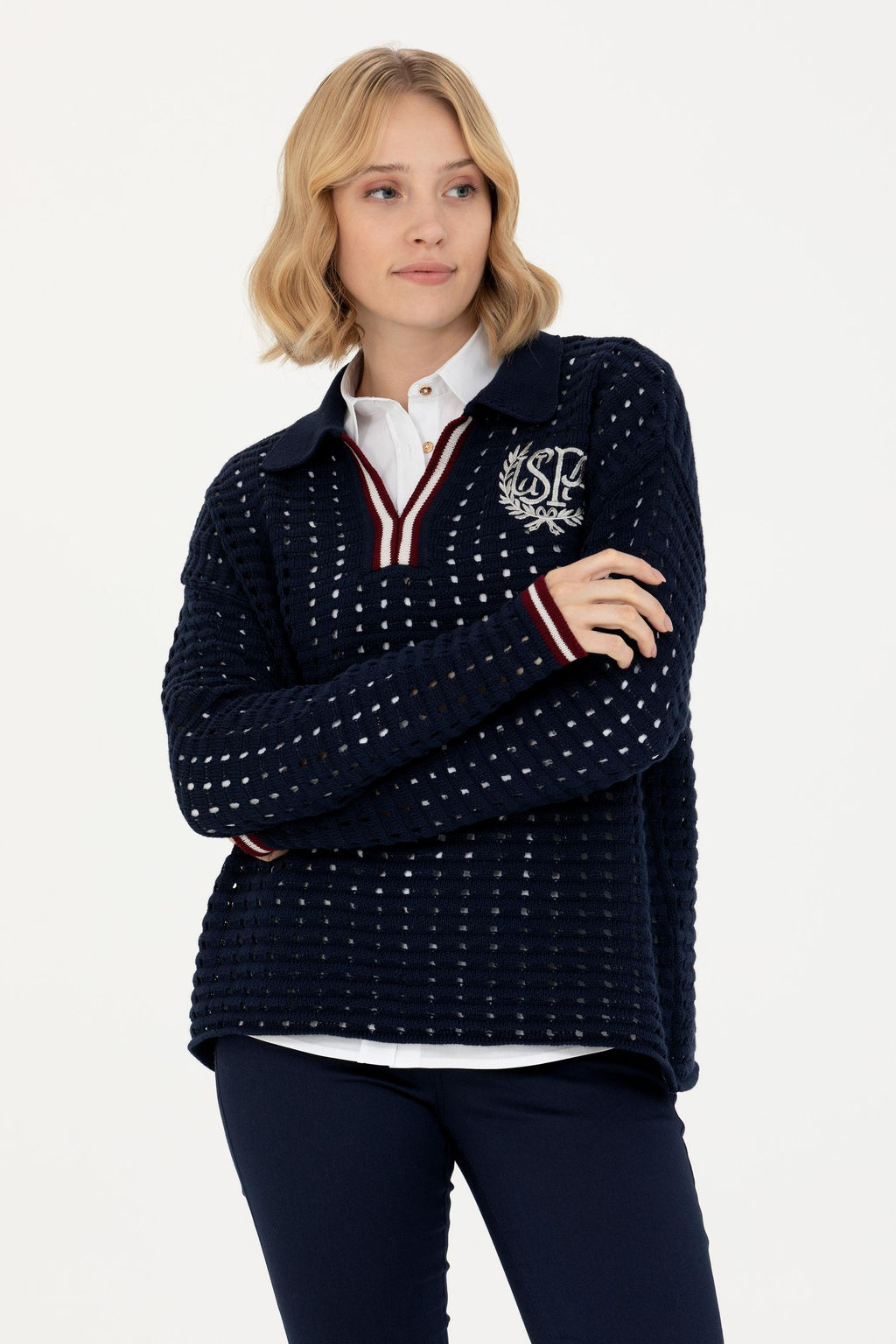 Kad_n Lacivert V Yaka Kazak