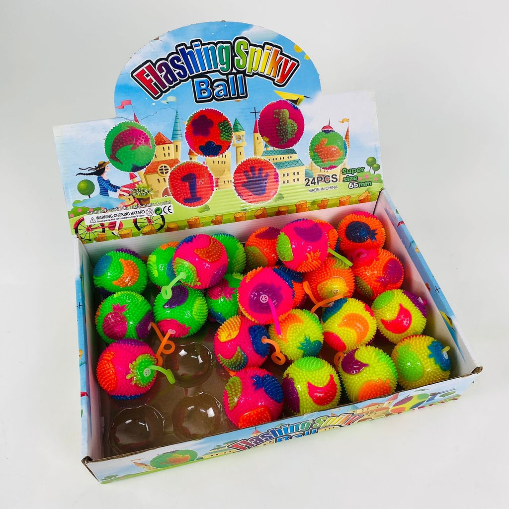 Мякиш Мячики на резинках Flashing Spiky Ball Фрукты 24 шт. в уп (65 mm) - Storyland фото 2