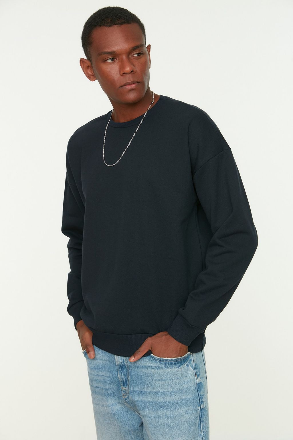 TRENDYOL MAN Lacivert Oversize/Genis Kesim S?rt Bask?l? Ici Polar/S?cak Tutan Pamuk Sweatshirt TMNAW22SW0796 - Trendyolmilla фото 12