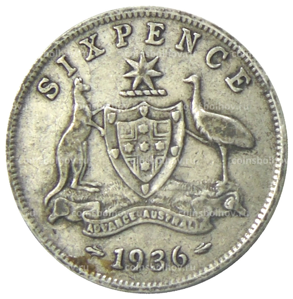 Монета 6 пенсов 1936 года Австралия