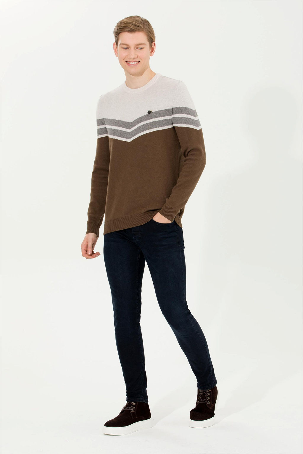 U. S. Polo Assn Мужской вязаный свитер кокосового цвета с круглым вырезом - U.s. polo assn фото 9