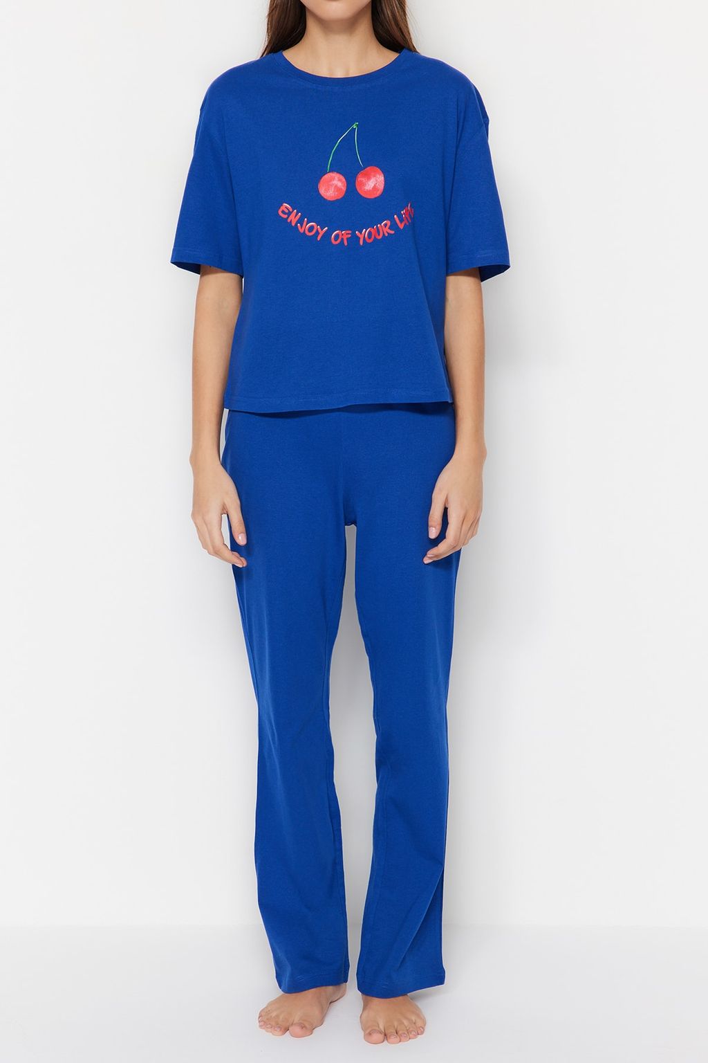 Trendyolmilla Lila %100 Pamuklu Eglenceli Bask?l? T-shirt-Pantolon Orme Pijama Tak?m? THMSS23PT00134 фото 19