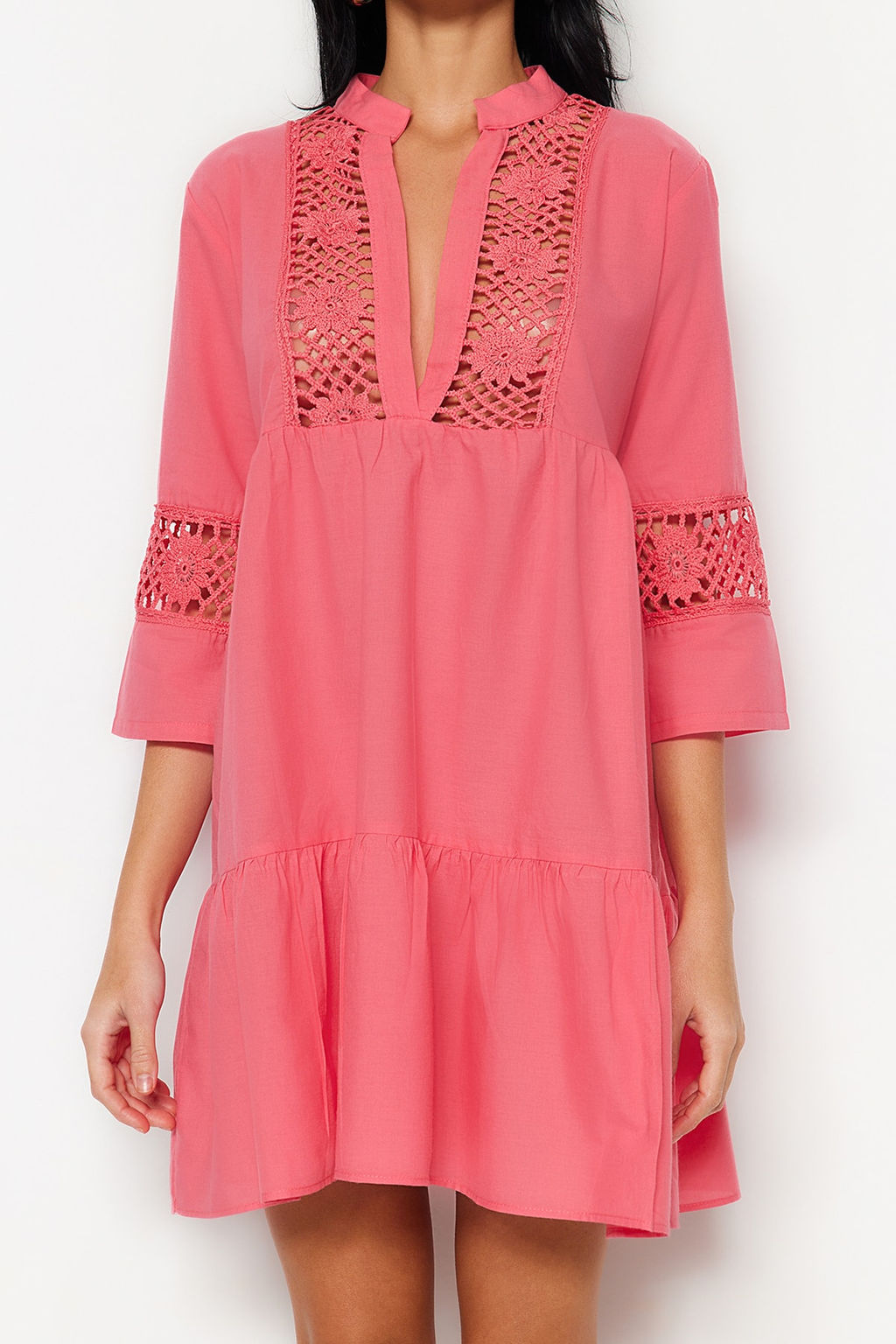 TRENDYOLMILLA Siyah Dokuma %100 Pamuk Dantelli Mini Plaj Elbisesi TBESS20EL0854 фото 22