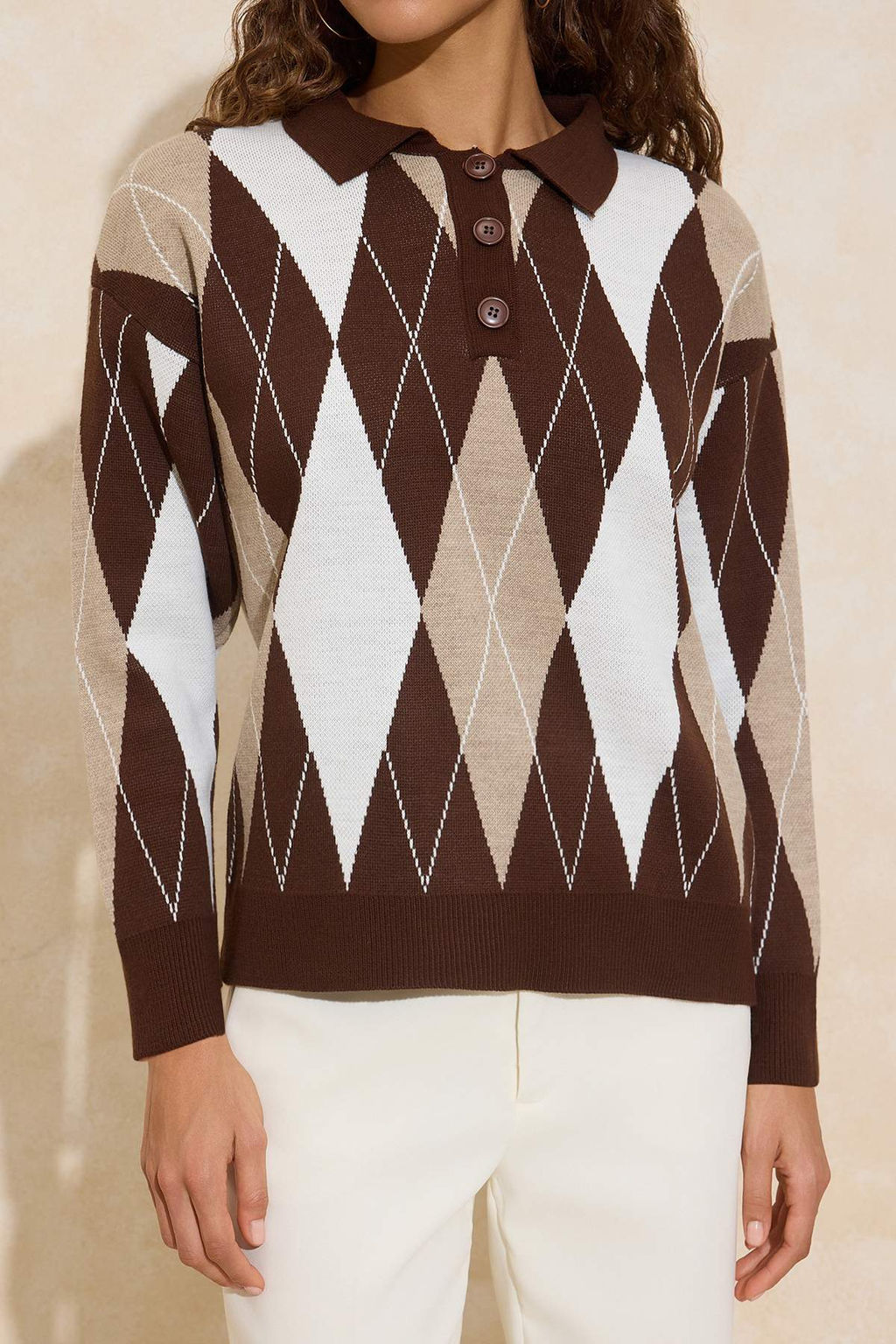 Gri Baklava Desenli Genis Kal?p Triko Kazak TWOAW26KZ00299 - Trendyolmilla фото 9