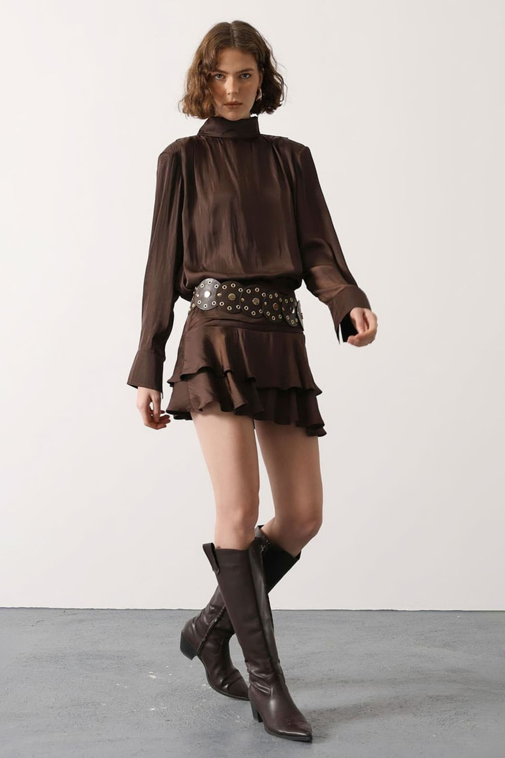 Kahverengi Kemerli Saten Mini Ici Sortlu Boho Etek TWOSS26ET00155 - Trendyolmilla фото 4