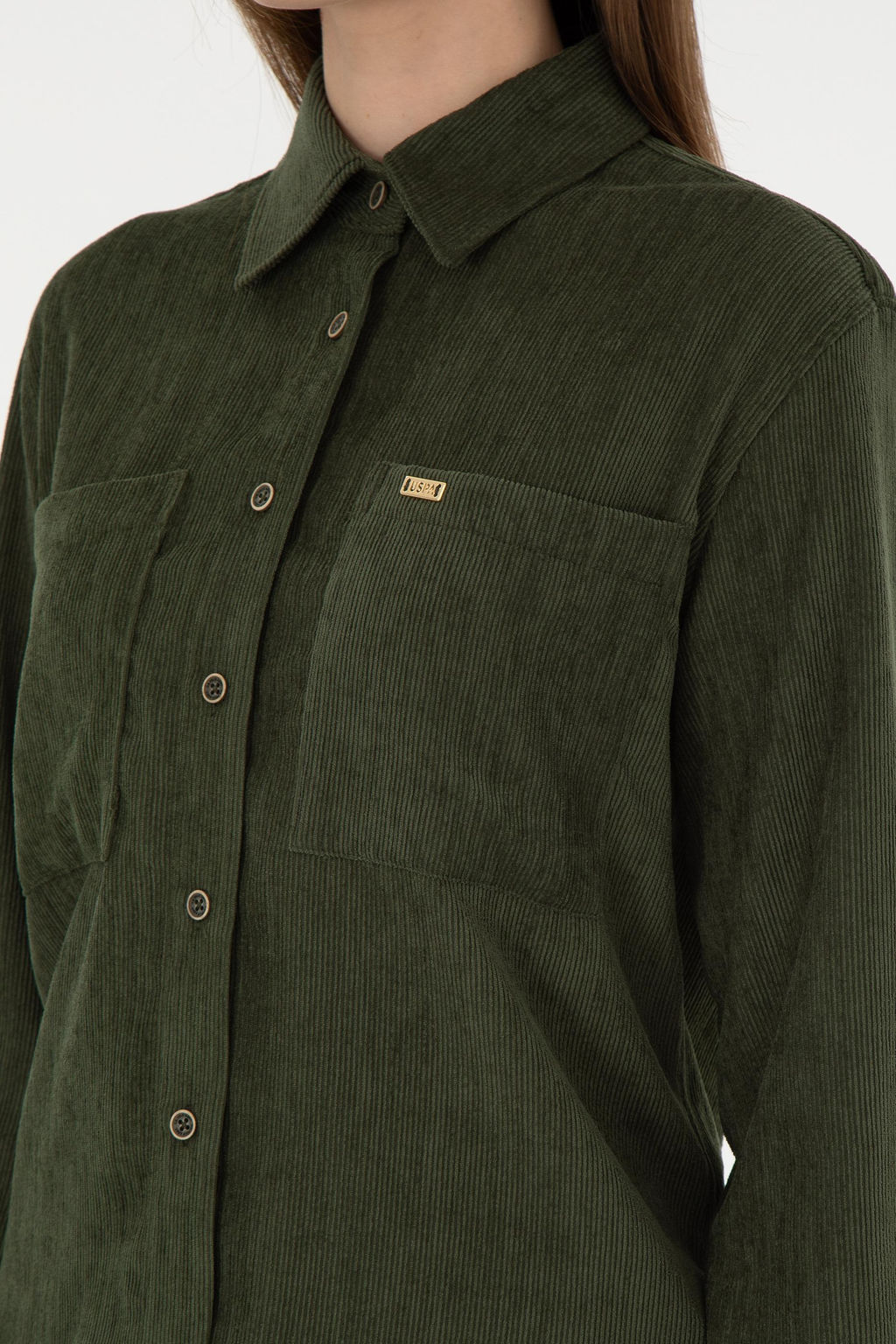 Женская бархатная рубашка цвета хаки с длинным рукавом Неожиданная скидка в корзине - U.s. polo assn фото 7