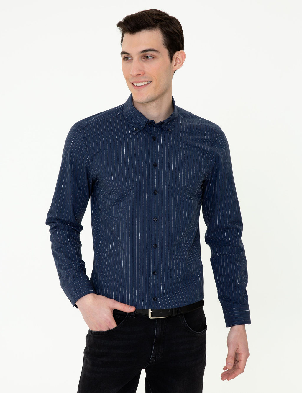 Lacivert Slim Fit Uzun Kollu G_mlek